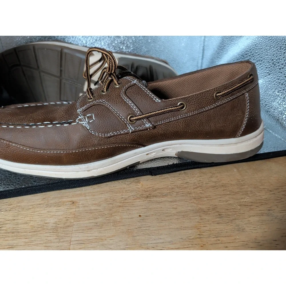 MEN`S DEER STAGS MITCH‎ BOAT SHOES SIZE 13M DARK TAN  MEMORY FOAM INSOLES EUC